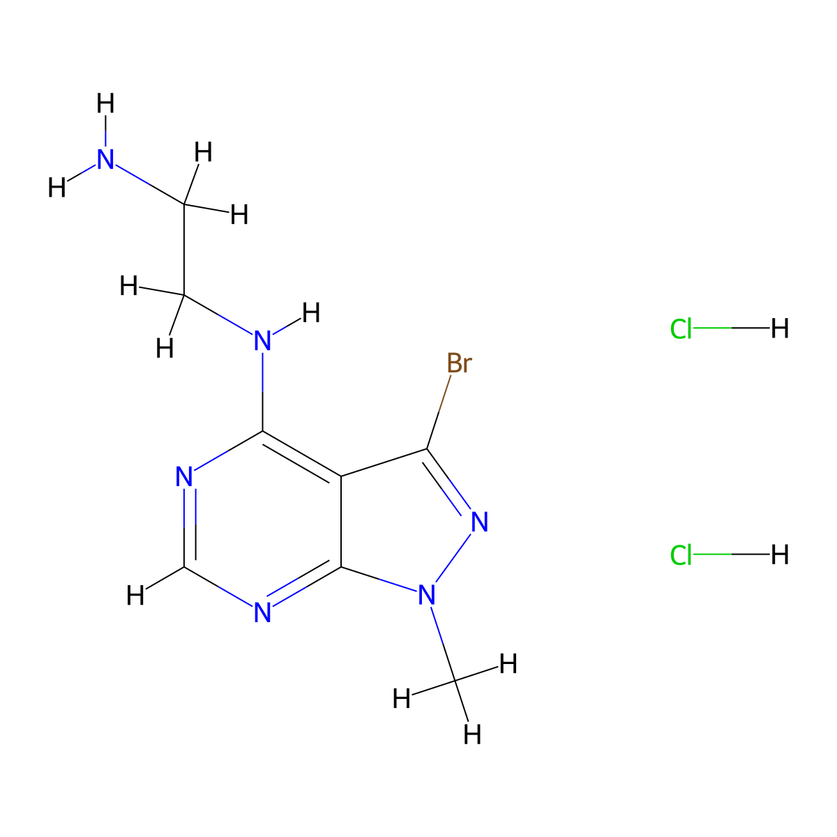 N1-{3-bromo-1-methyl-1H-pyrazolo[3,4-d]pyrimidin-4-yl}ethane-1,2-diamine dihydrochloride molecular structure, CAS 2955711-49-4