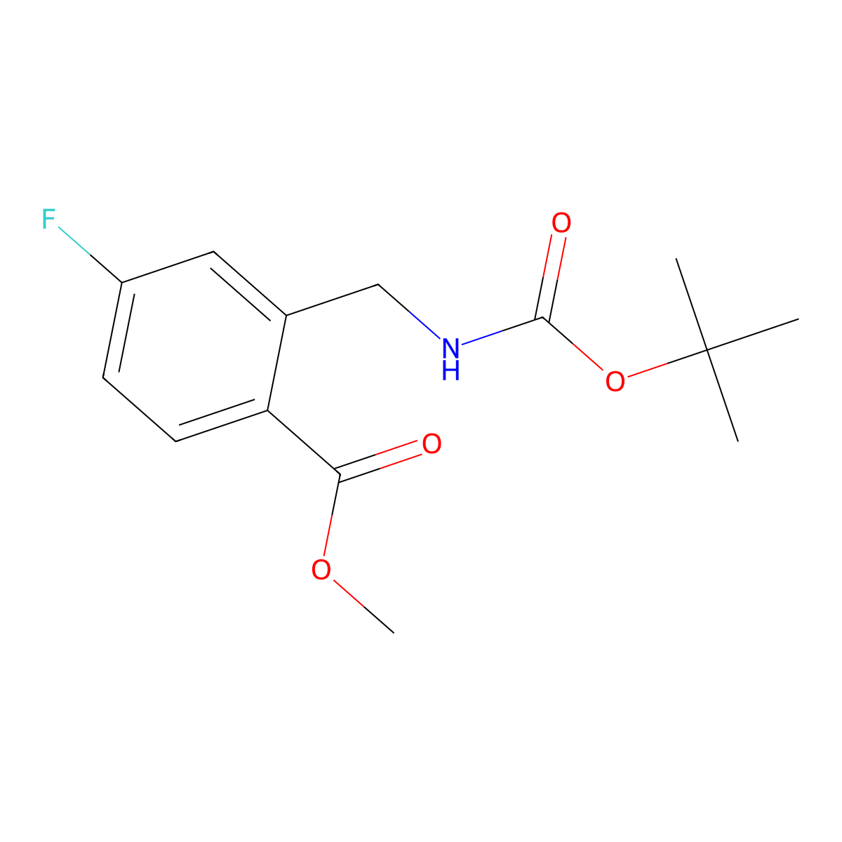 Methyl 2-({[(tert-butoxy)carbonyl]amino}methyl)-4-fluorobenzoate molecular structure, CAS 2955711-64-3
