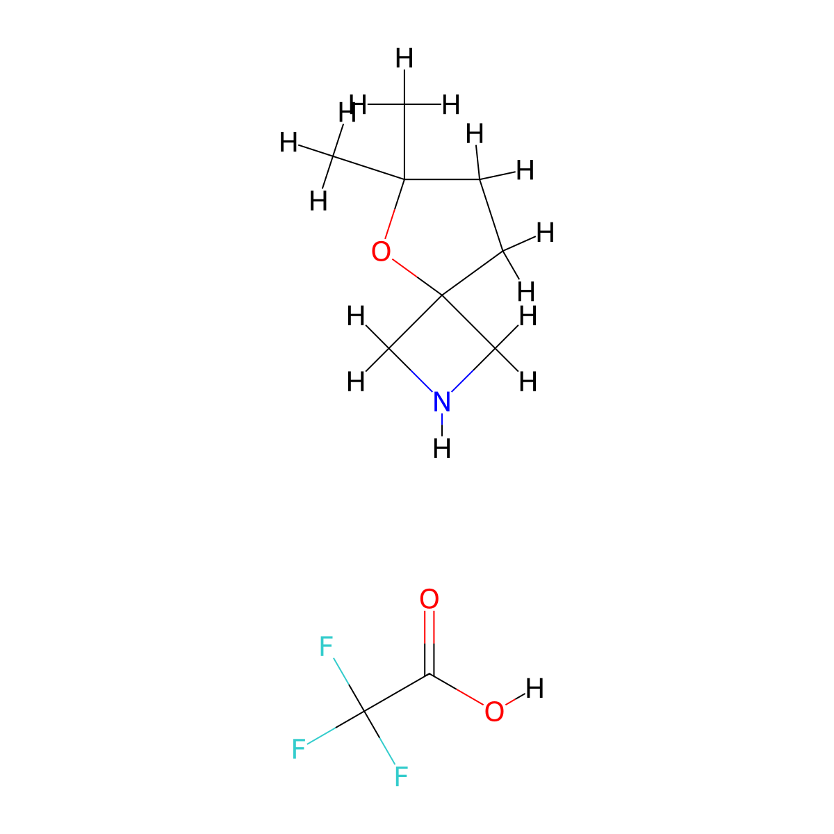 6,6-Dimethyl-5-oxa-2-azaspiro[3.4]octane, trifluoroacetic acid molecular structure, CAS 2955711-74-5