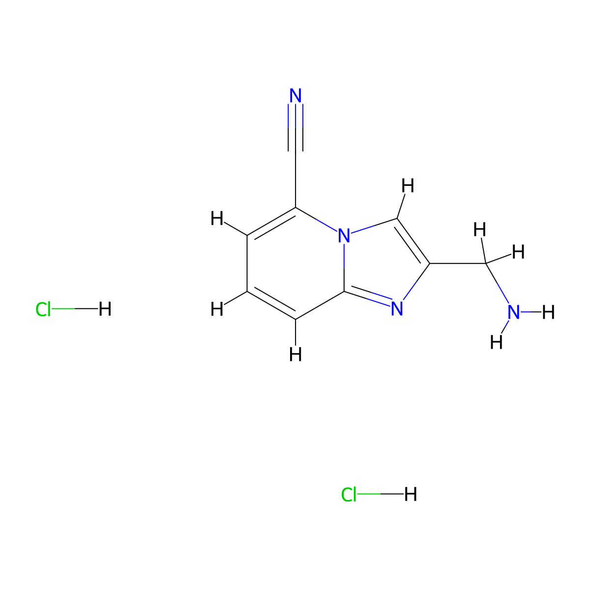2-(Aminomethyl)imidazo[1,2-a]pyridine-5-carbonitrile dihydrochloride molecular structure, CAS 2955712-06-6
