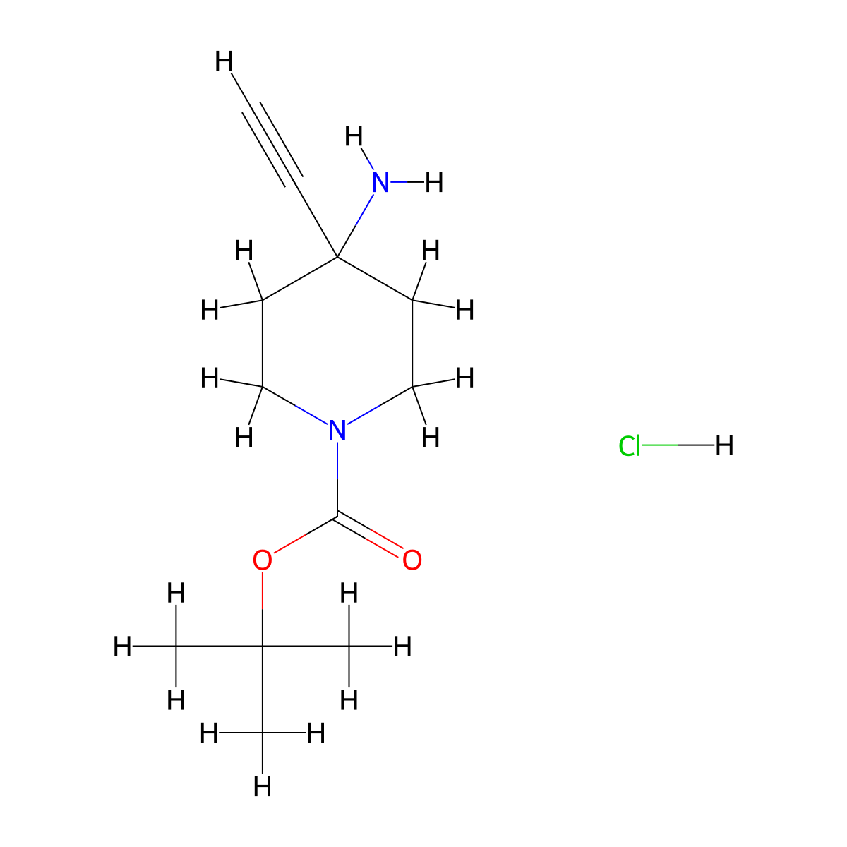 Tert-butyl 4-amino-4-ethynylpiperidine-1-carboxylate hydrochloride molecular structure, CAS 2955712-11-3