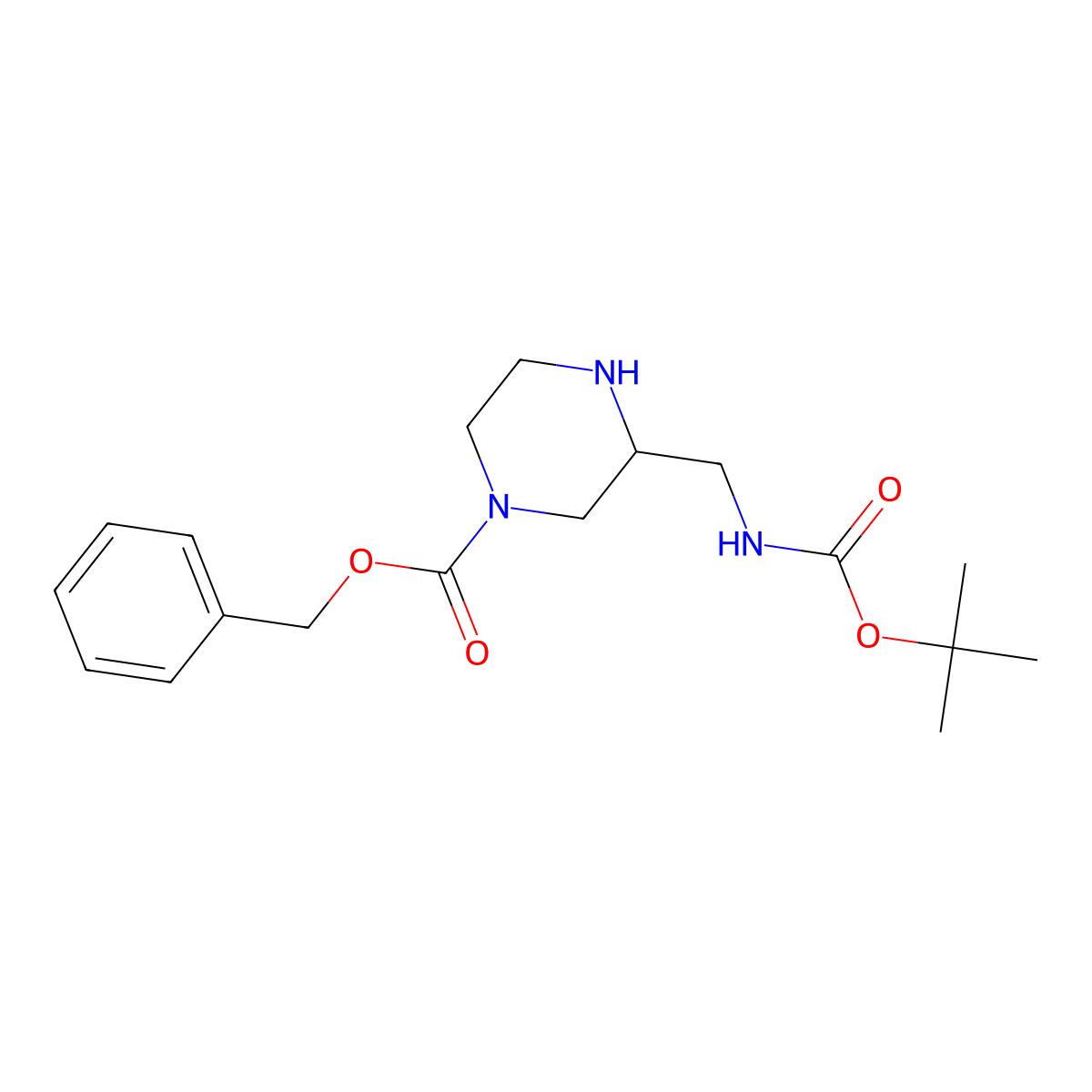 Benzyl 3-(((tert-butoxycarbonyl)amino)methyl)piperazine-1-carboxylate molecular structure, CAS 2955712-30-6