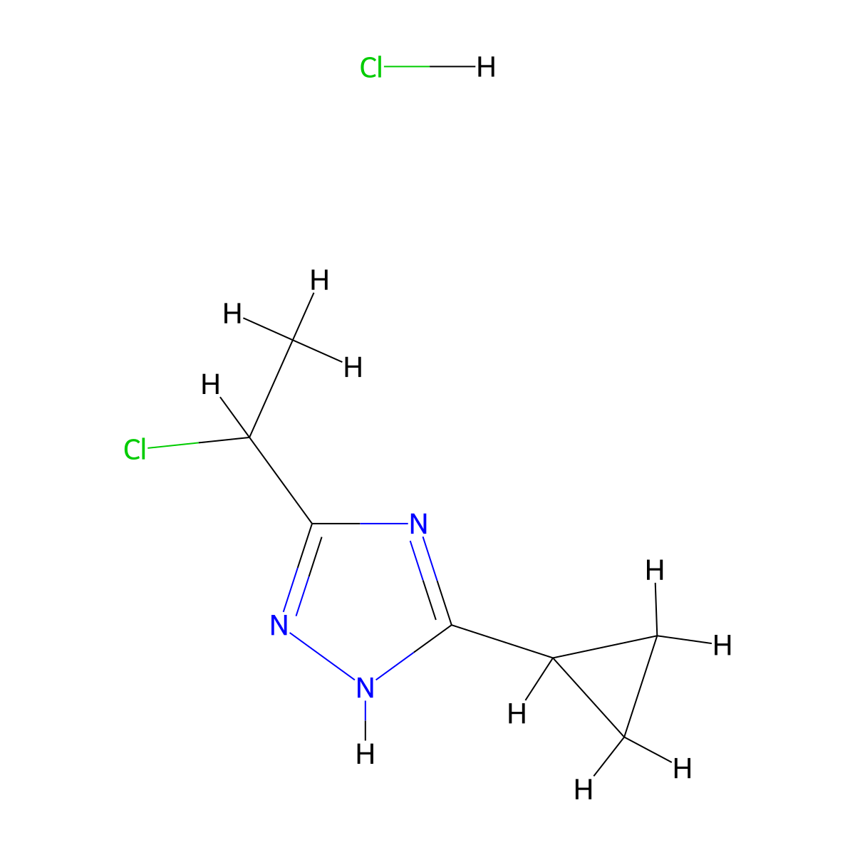 5-(1-chloroethyl)-3-cyclopropyl-1H-1,2,4-triazole hydrochloride molecular structure, CAS 2955712-51-1