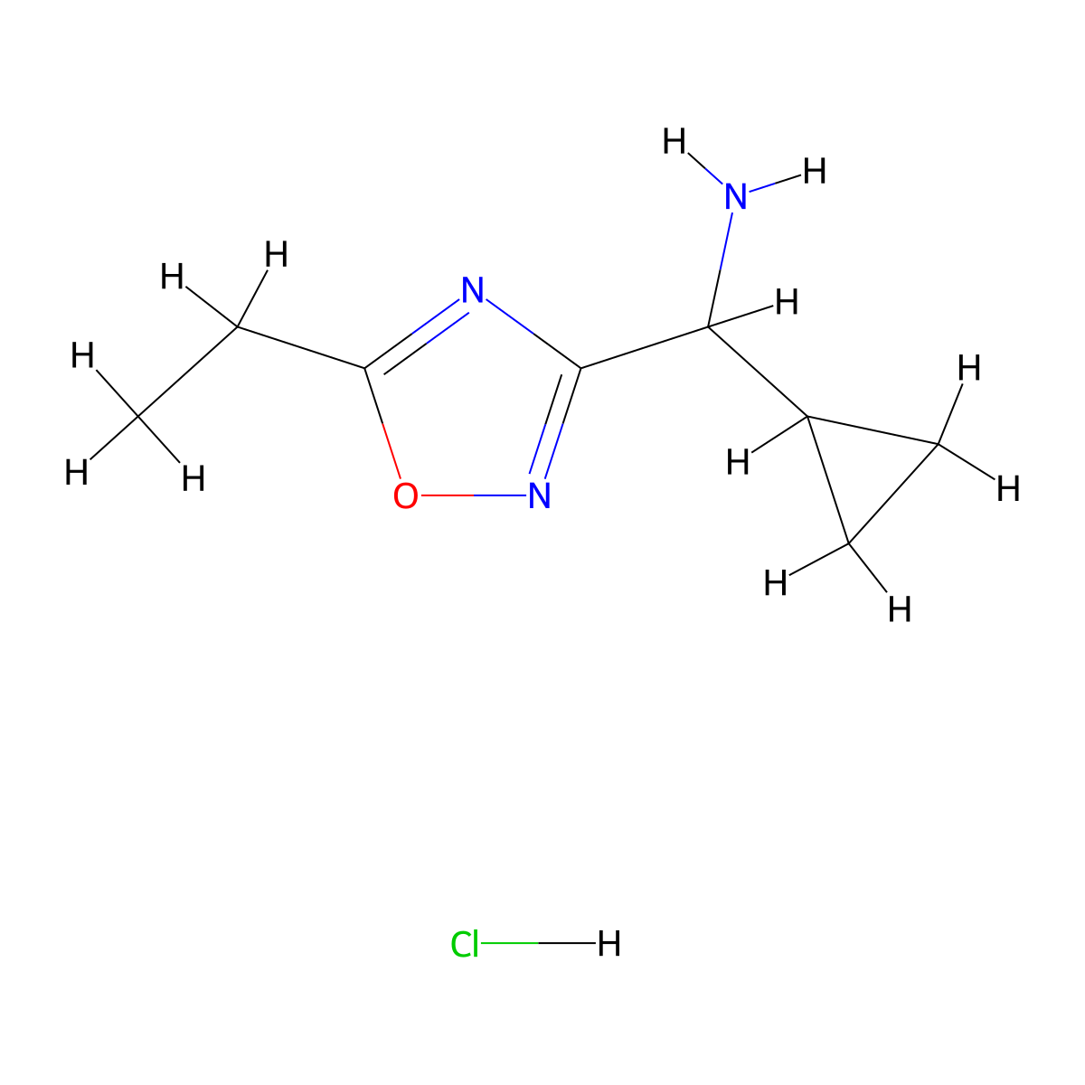 1-Cyclopropyl-1-(5-ethyl-1,2,4-oxadiazol-3-yl)methanamine hydrochloride molecular structure, CAS 2955712-74-8