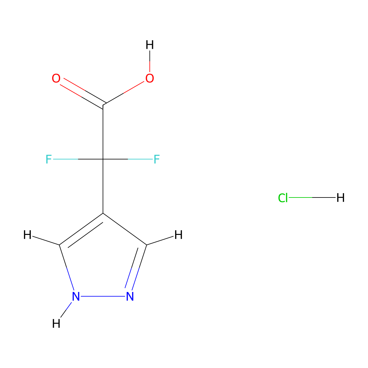 2,2-difluoro-2-(1H-pyrazol-4-yl)acetic acid hydrochloride molecular structure, CAS 2955713-33-2