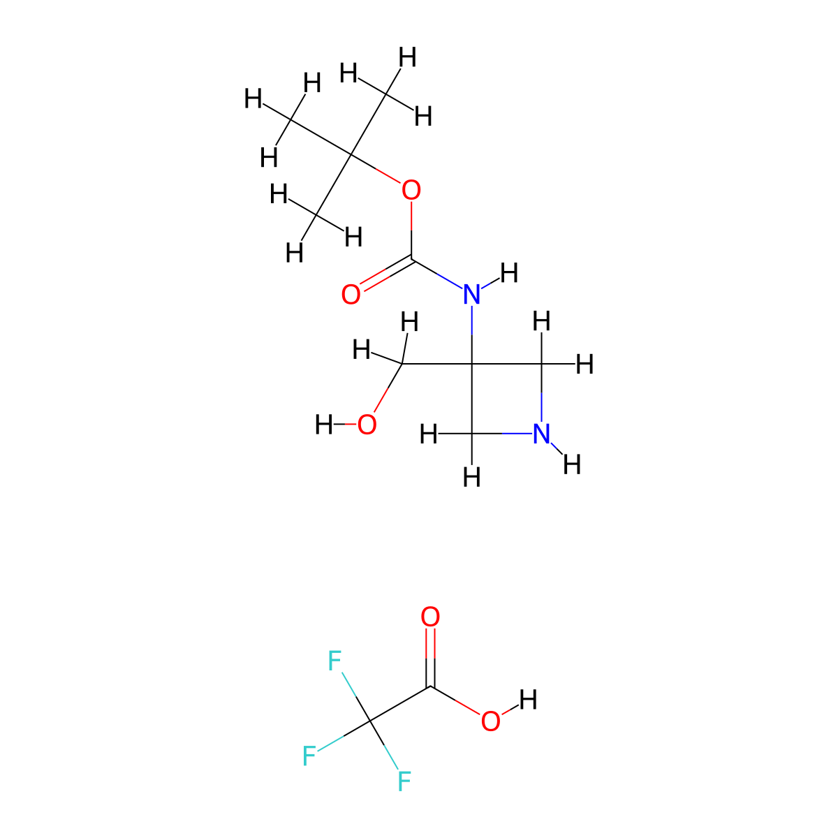 tert-butyl N-[3-(hydroxymethyl)azetidin-3-yl]carbamate, trifluoroacetic acid molecular structure, CAS 2955713-49-0