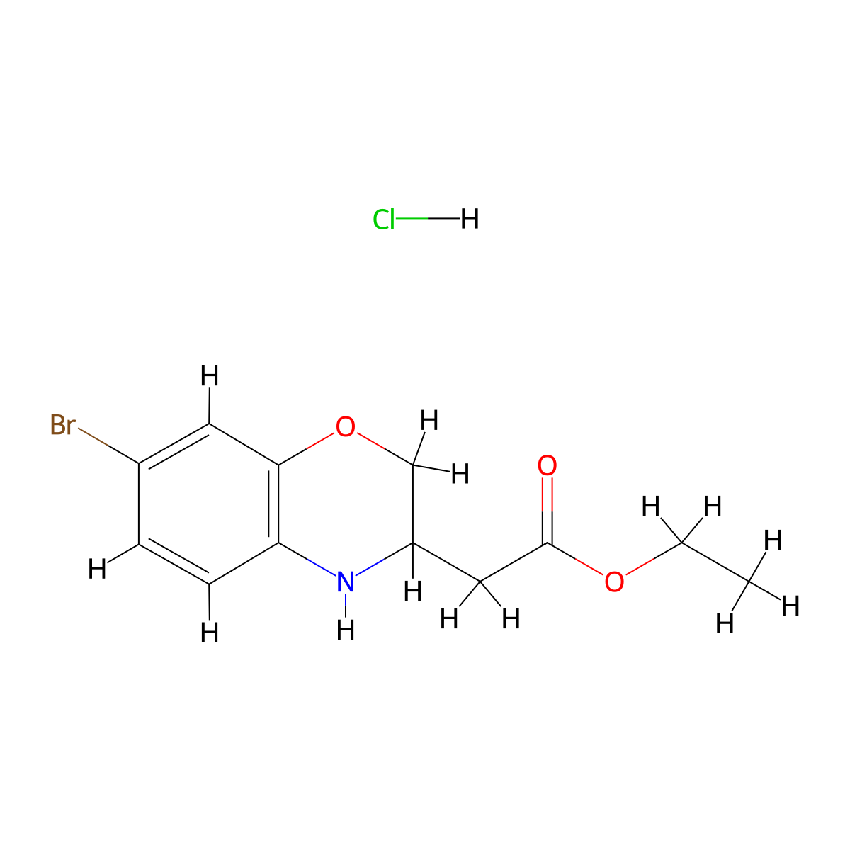 ethyl 2-(7-bromo-3,4-dihydro-2H-1,4-benzoxazin-3-yl)acetate hydrochloride molecular structure, CAS 2955714-16-4