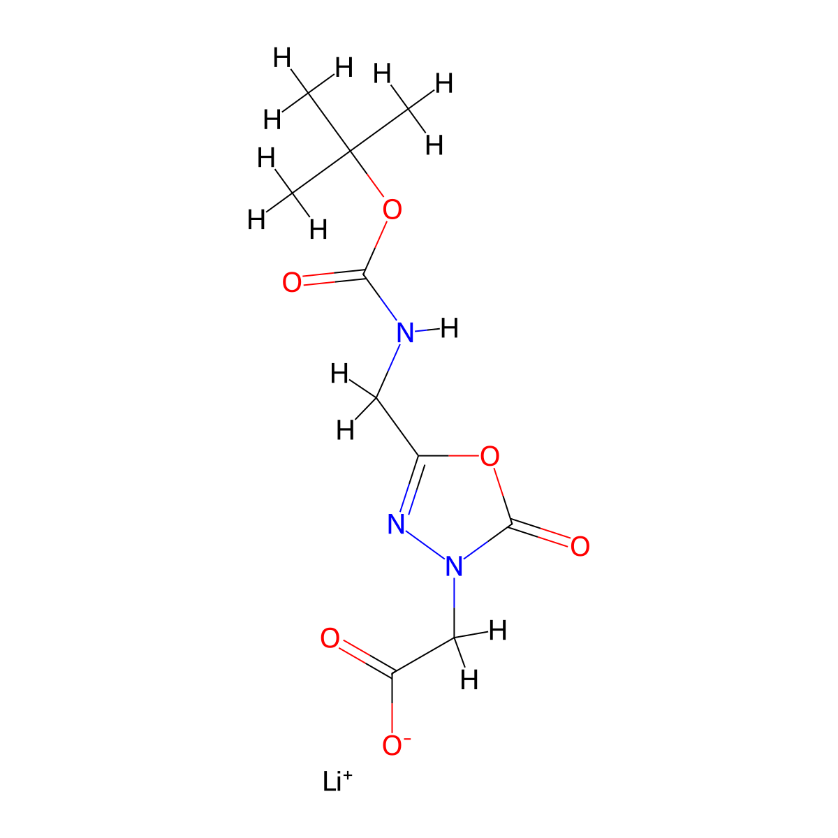 Lithium(1+) 2-[5-({[(tert-butoxy)carbonyl]amino}methyl)-2-oxo-2,3-dihydro-1,3,4-oxadiazol-3-yl]acetate molecular structure, CAS 2955714-33-5
