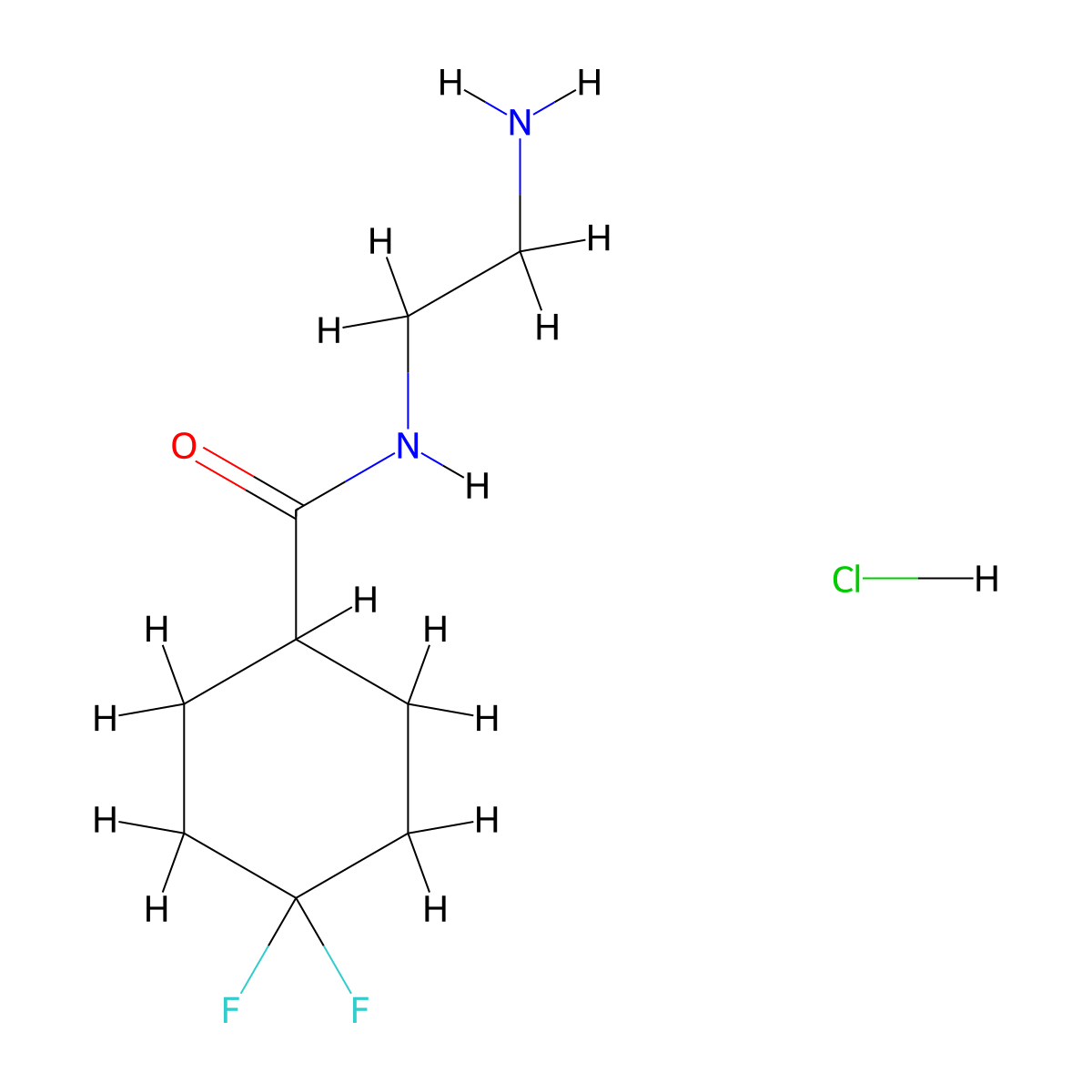 N-(2-aminoethyl)-4,4-difluorocyclohexane-1-carboxamide hydrochloride molecular structure, CAS 2955714-57-3