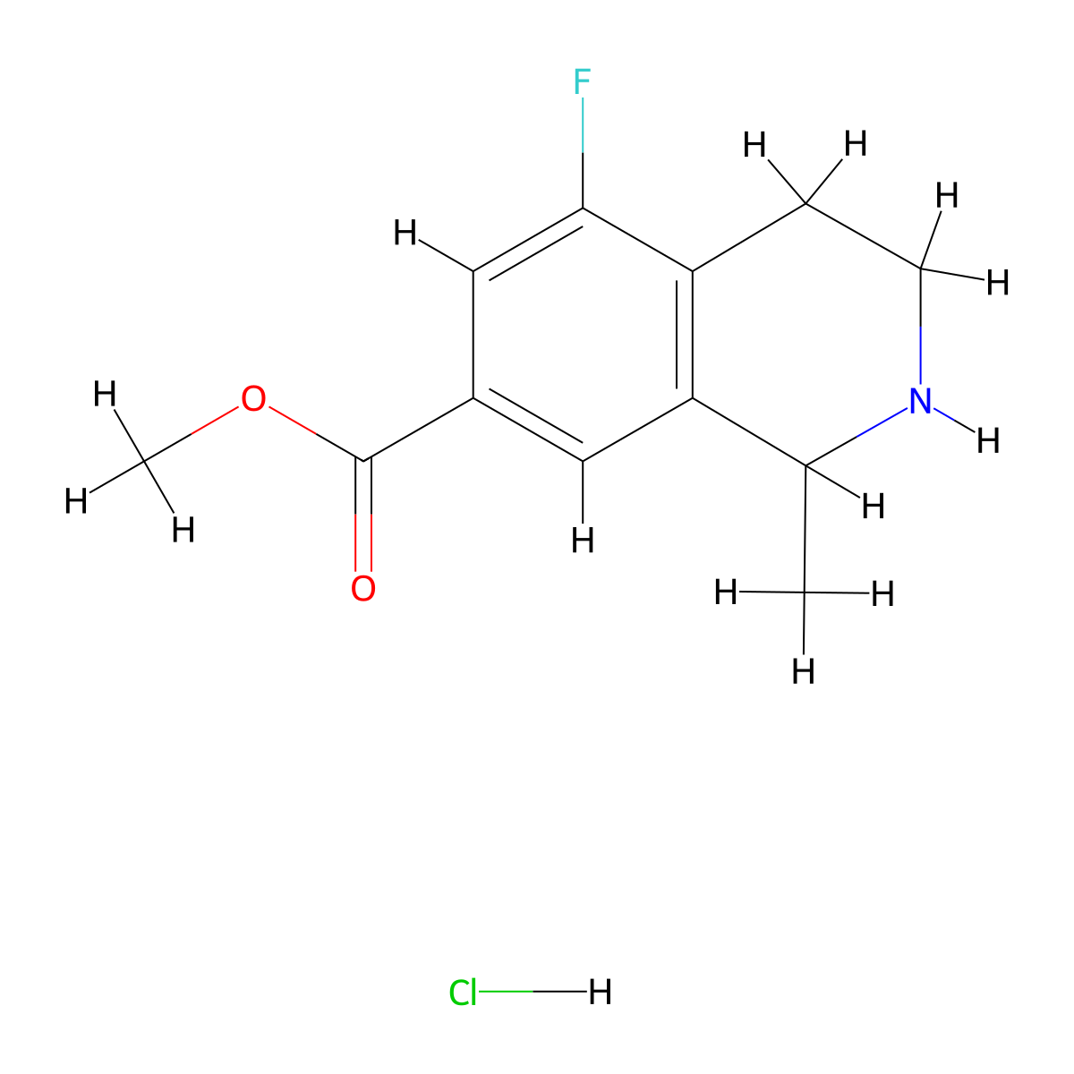 Methyl 5-fluoro-1-methyl-1,2,3,4-tetrahydroisoquinoline-7-carboxylate hydrochloride molecular structure, CAS 2955714-87-9
