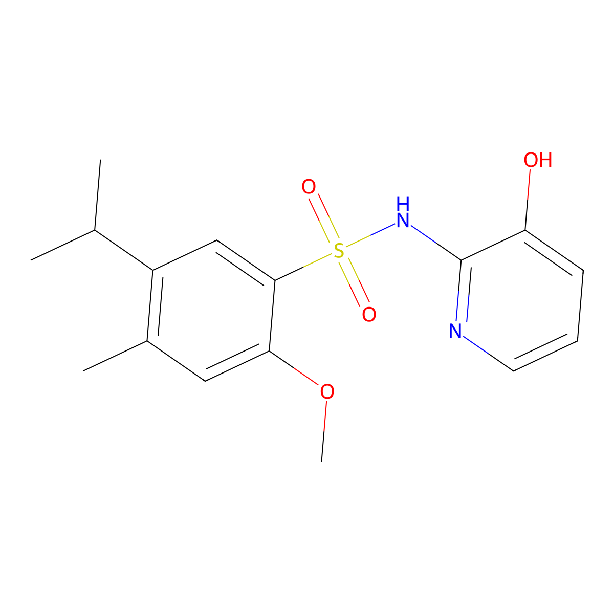 N-(3-hydroxypyridin-2-yl)-2-methoxy-4-methyl-5-propan-2-ylbenzenesulfonamide molecular structure, CAS 2956320-28-6