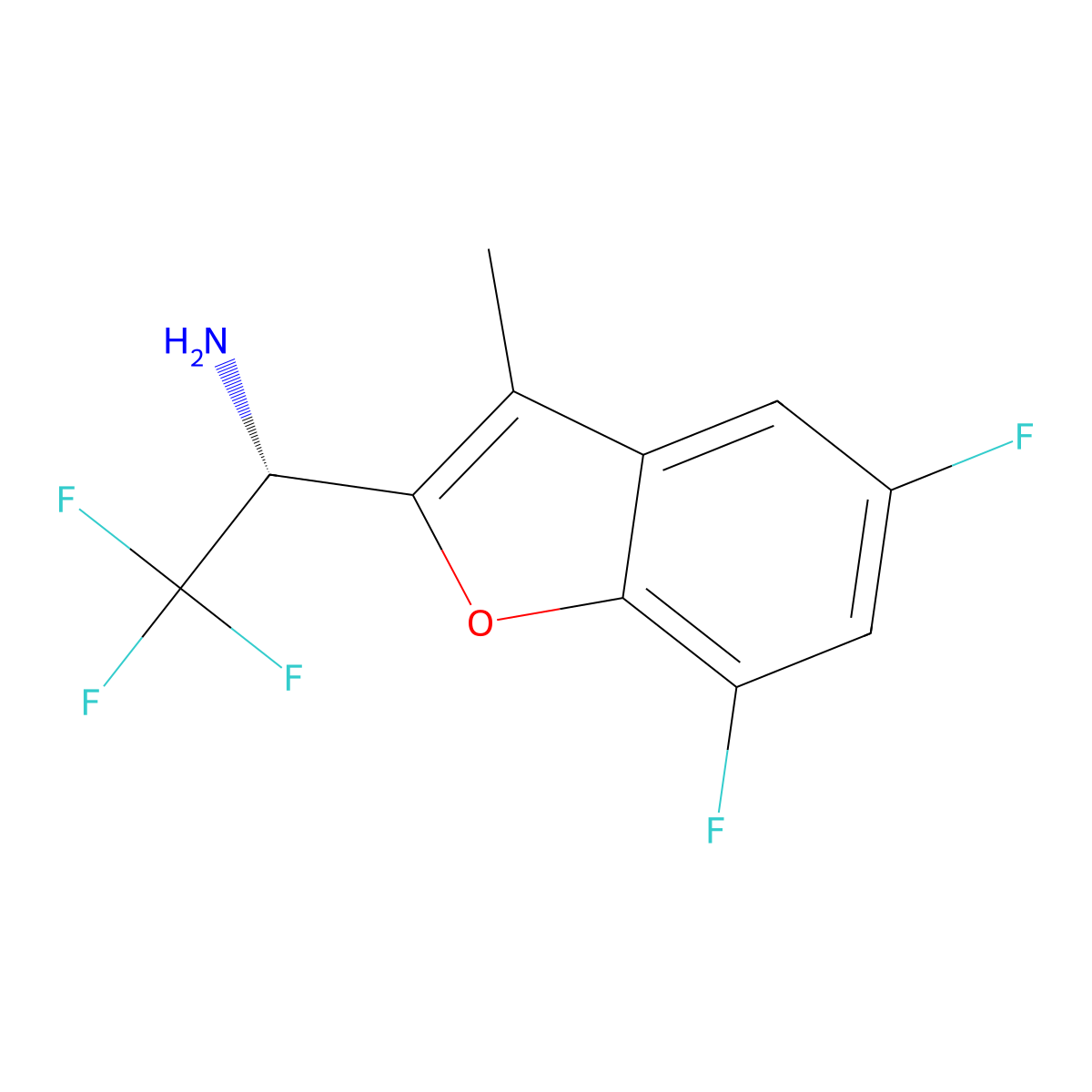 (1R)-1-(5,7-Difluoro-3-methyl-benzofuran-2-YL)-2,2,2-trifluoro-ethanamine molecular structure, CAS 2956389-87-8