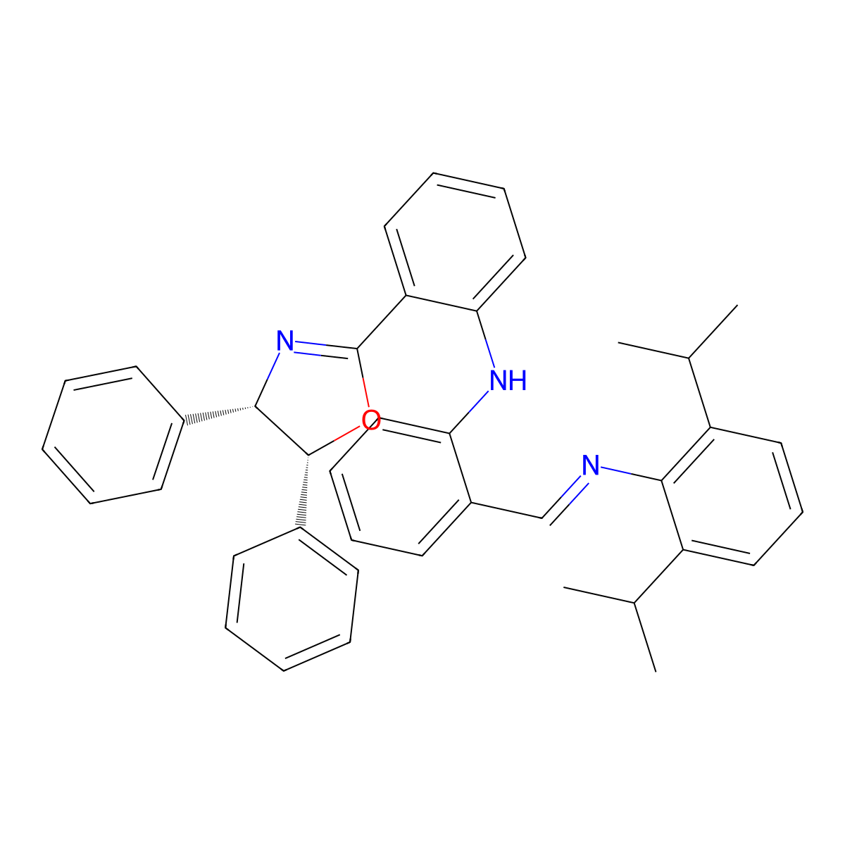 Benzenamine, 2-[(E)-[[2,6-bis(1-methylethyl)phenyl]imino]methyl]-N-[2-[(4S,5R)-4,5-dihydro-4,5-diphenyl-2-oxazolyl]phenyl]- molecular structure, CAS 2956427-09-9