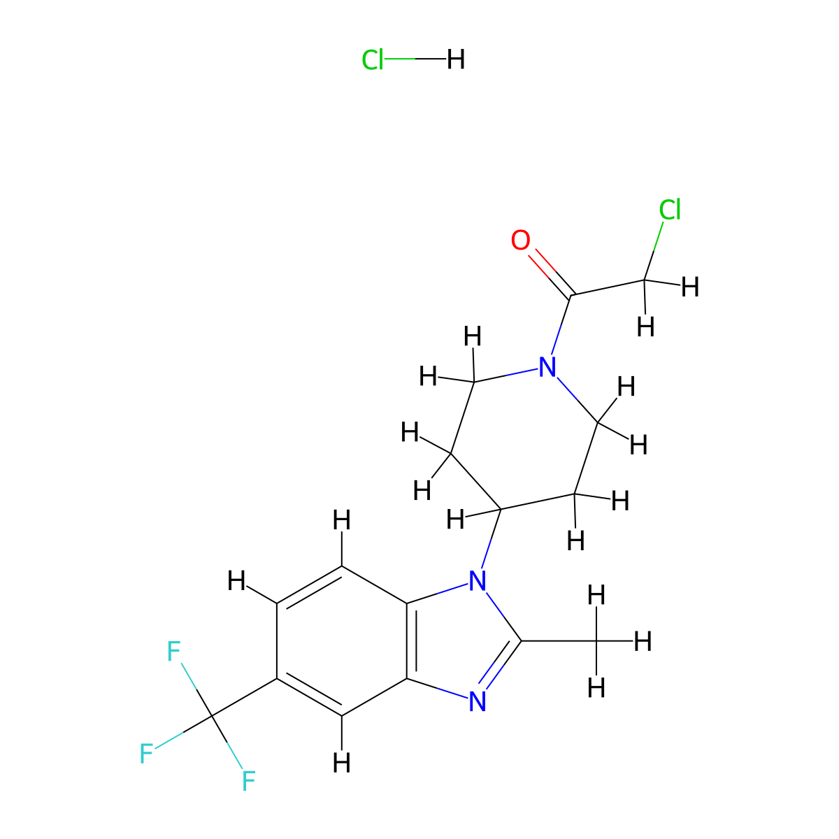 2-chloro-1-{4-[2-methyl-5-(trifluoromethyl)-1H-1,3-benzodiazol-1-yl]piperidin-1-yl}ethan-1-one hydrochloride molecular structure, CAS 2956574-34-6