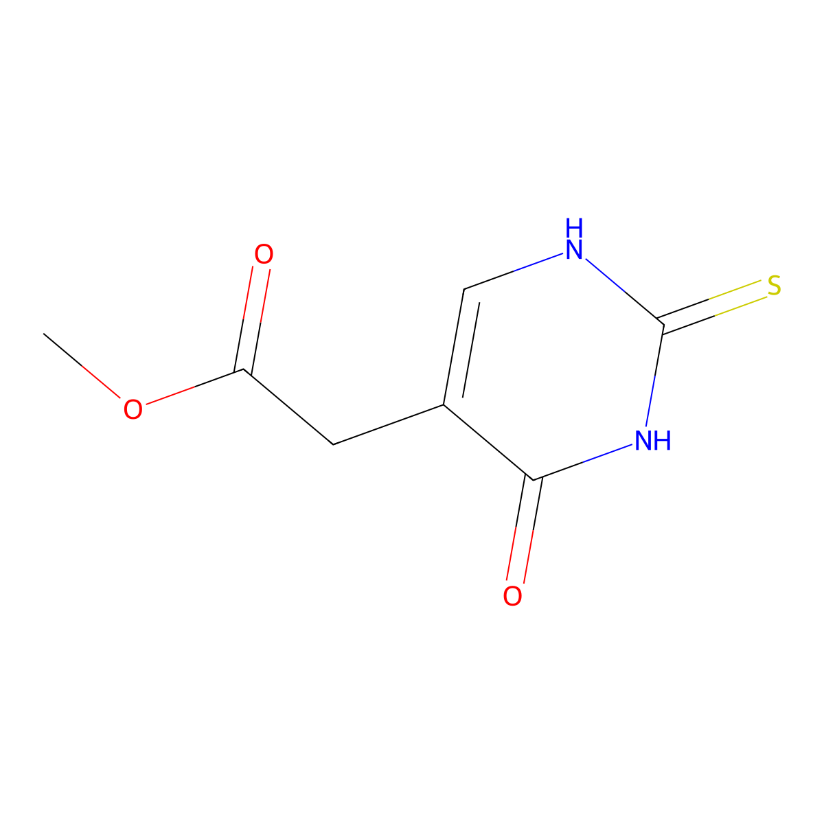 Methyl 2-(4-oxo-2-thioxo-1,2,3,4-tetrahydropyrimidin-5-yl)acetate molecular structure, CAS 29571-40-2