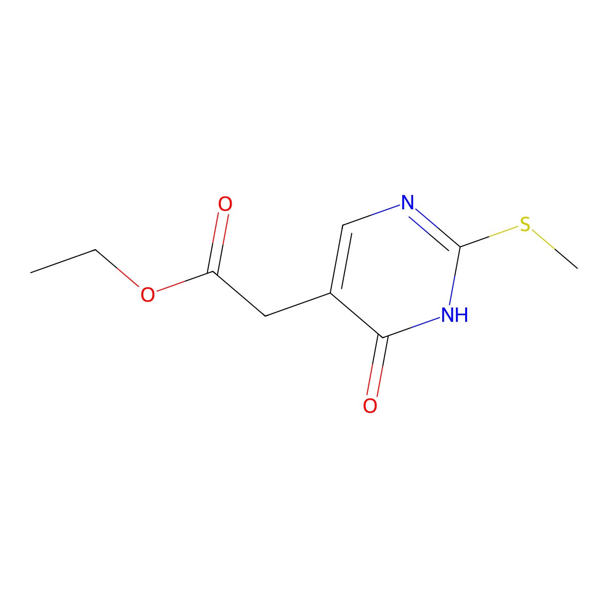 Ethyl 2-(2-(methylthio)-6-oxo-1,6-dihydropyrimidin-5-yl)acetate molecular structure, CAS 29571-44-6