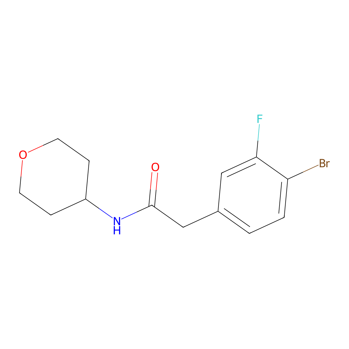 2-(4-Bromo-3-fluorophenyl)-N-(tetrahydro-2H-pyran-4-yl)acetamide molecular structure, CAS 2957510-26-6