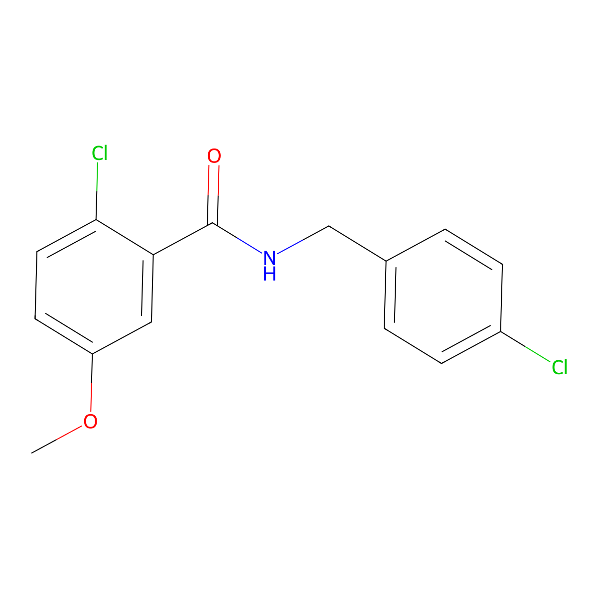Benzamide, 2-chloro-N-[(4-chlorophenyl)methyl]-5-methoxy- molecular structure, CAS 2957614-08-1