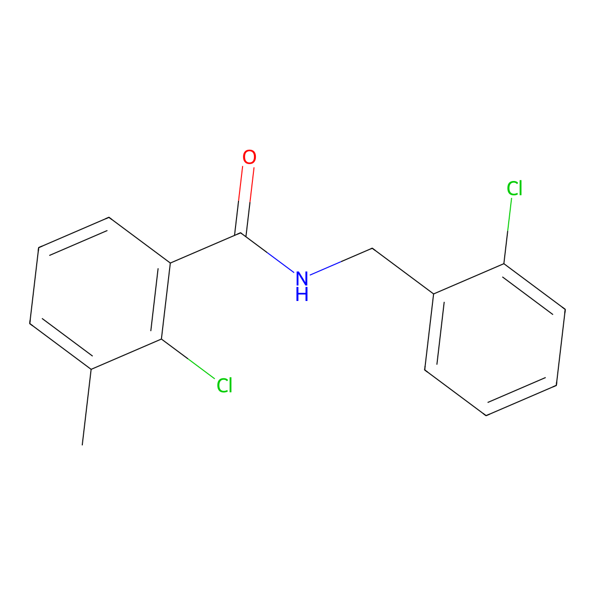 Benzamide, 2-chloro-N-[(2-chlorophenyl)methyl]-3-methyl- molecular structure, CAS 2957778-72-0