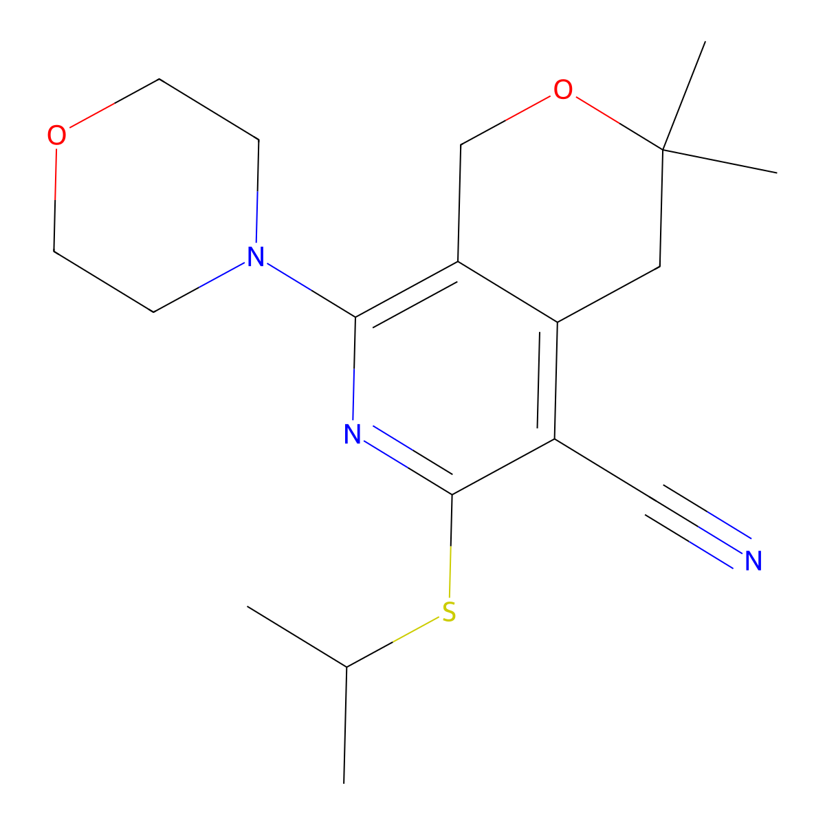 3,3-Dimethyl-8-morpholin-4-yl-6-propan-2-ylsulfanyl-1,4-dihydropyrano[3,4-c]pyridine-5-carbonitrile molecular structure, CAS 295779-35-0