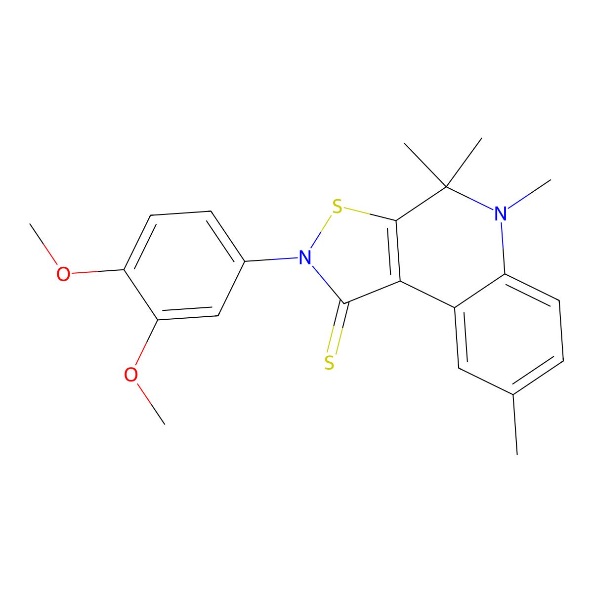 2-(3,4-Dimethoxyphenyl)-4,4,5,8-tetramethyl-[1,2]thiazolo[5,4-c]quinoline-1-thione molecular structure, CAS 295784-79-1