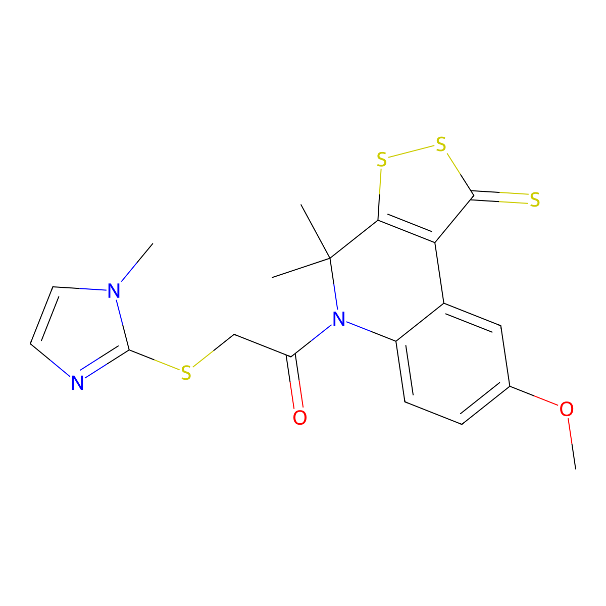 1-(8-methoxy-4,4-dimethyl-1-thioxo-1,4-dihydro-5H-[1,2]dithiolo[3,4-c]quinolin-5-yl)-2-[(1-methyl-1H-imidazol-2-yl)sulfanyl]ethanone molecular structure, CAS 295784-81-5