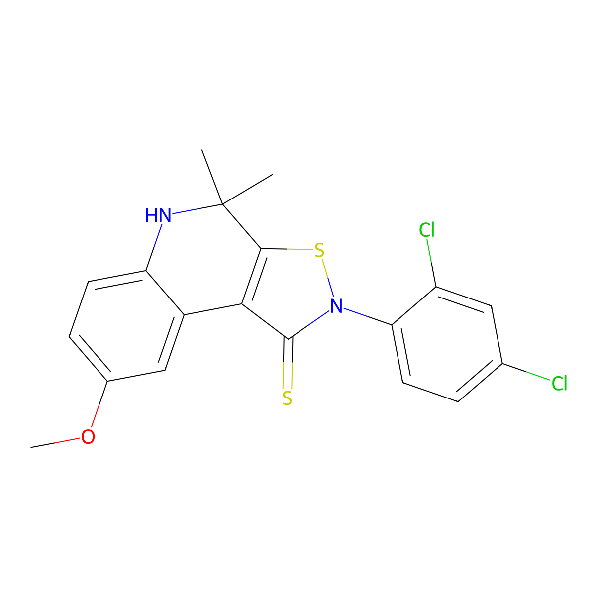 2-(2,4-dichlorophenyl)-8-methoxy-4,4-dimethyl-4,5-dihydroisothiazolo[5,4-c]quinoline-1(2H)-thione molecular structure, CAS 295784-85-9