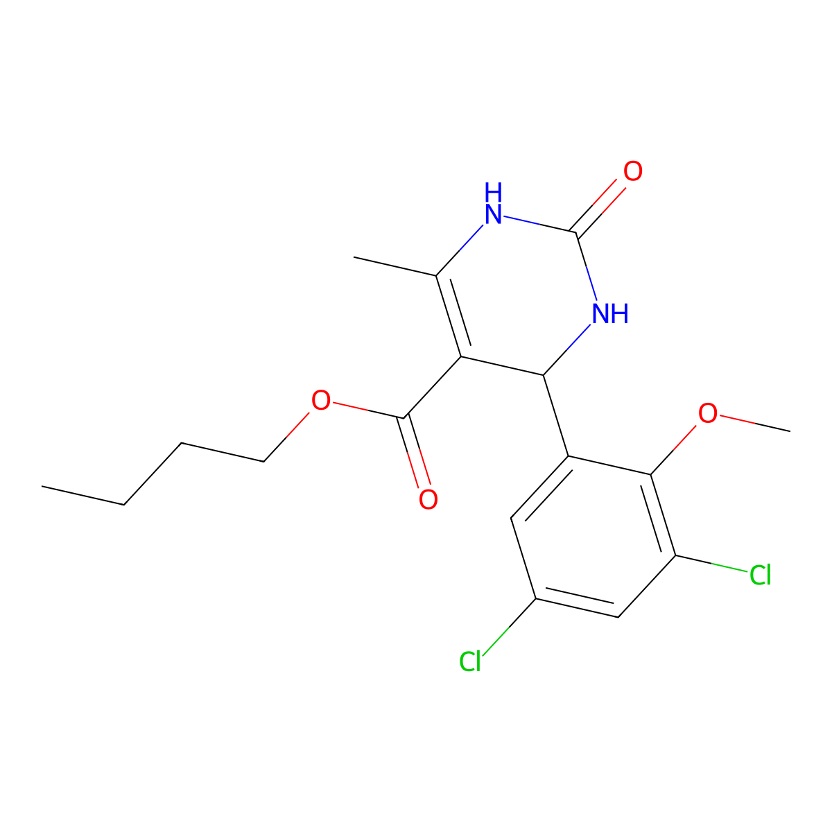 Butyl 4-(3,5-dichloro-2-methoxyphenyl)-6-methyl-2-oxo-1,2,3,4-tetrahydropyrimidine-5-carboxylate molecular structure, CAS 295804-16-9