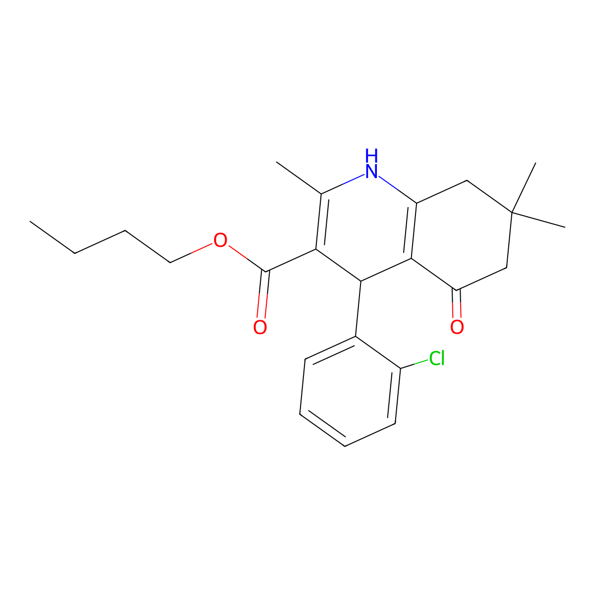 Butyl 4-(2-chlorophenyl)-2,7,7-trimethyl-5-oxo-1,4,5,6,7,8-hexahydroquinoline-3-carboxylate molecular structure, CAS 295804-21-6