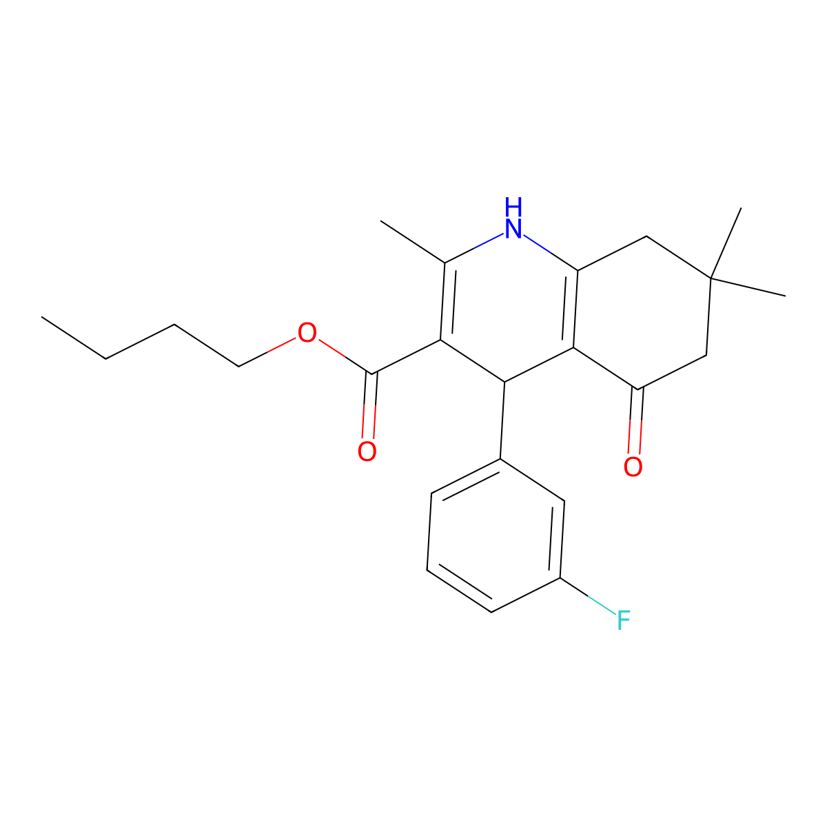 Butyl 4-(3-fluorophenyl)-2,7,7-trimethyl-5-oxo-1,4,5,6,7,8-hexahydroquinoline-3-carboxylate molecular structure, CAS 295804-22-7