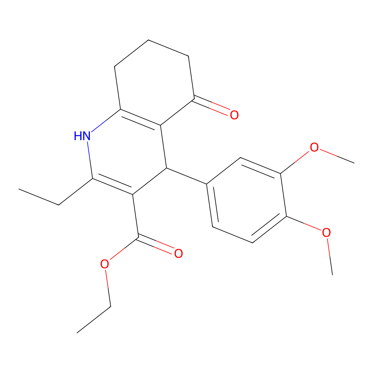 Ethyl 4-(3,4-dimethoxyphenyl)-2-ethyl-5-oxo-1,4,5,6,7,8-hexahydroquinoline-3-carboxylate molecular structure, CAS 295804-28-3