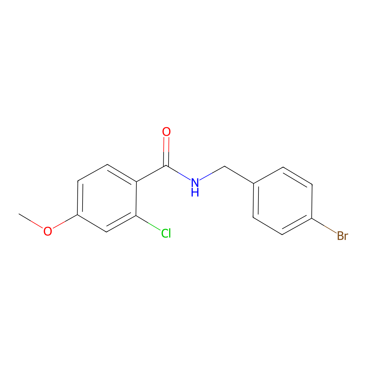 Benzamide, N-[(4-bromophenyl)methyl]-2-chloro-4-methoxy- molecular structure, CAS 2958109-20-9