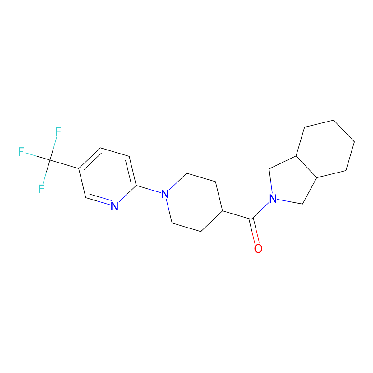2-{1-[5-(trifluoromethyl)pyridin-2-yl]piperidine-4-carbonyl}-octahydro-1H-isoindole molecular structure, CAS 2958240-73-6