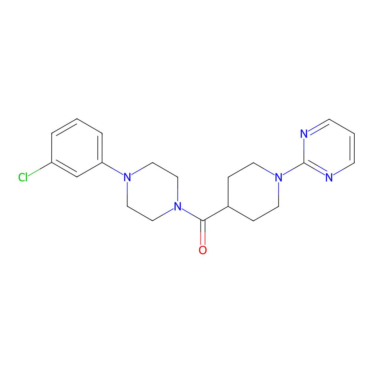 (4-(3-Chlorophenyl)piperazin-1-yl)(1-(pyrimidin-2-yl)piperidin-4-yl)methanone molecular structure, CAS 29583-37-7