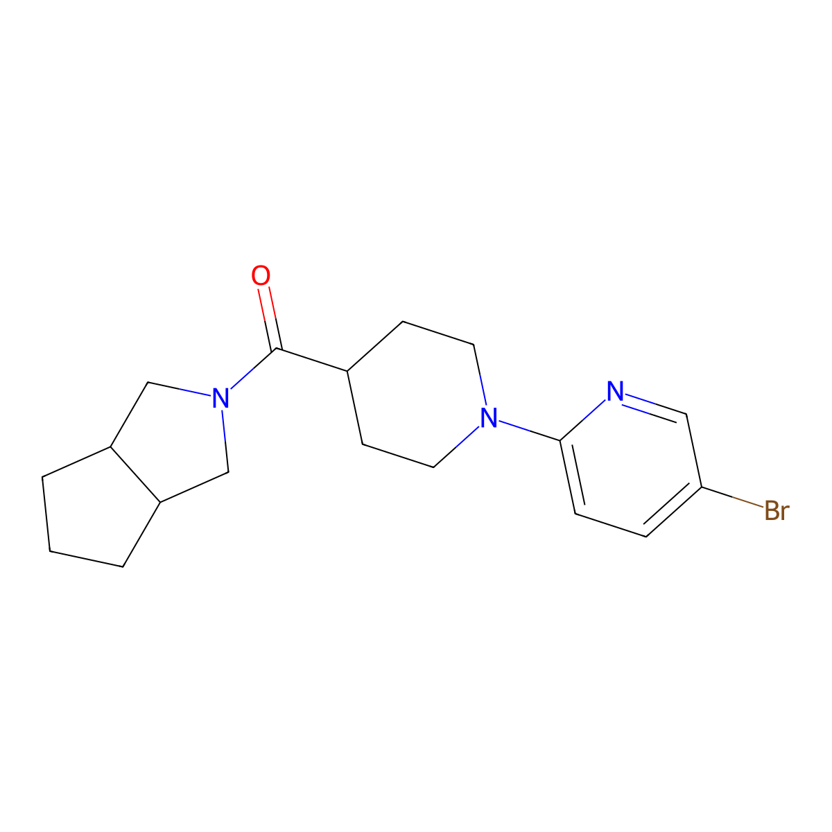 5-Bromo-2-(4-{octahydrocyclopenta[c]pyrrole-2-carbonyl}piperidin-1-yl)pyridine molecular structure, CAS 2958722-70-6