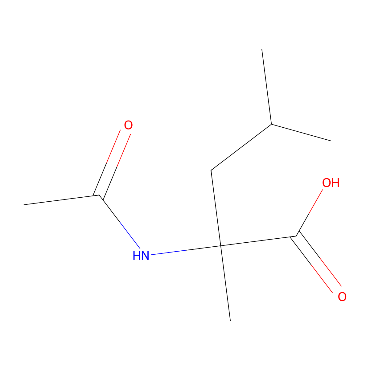 2-Acetamido-2,4-dimethylpentanoic acid molecular structure, CAS 29589-01-3