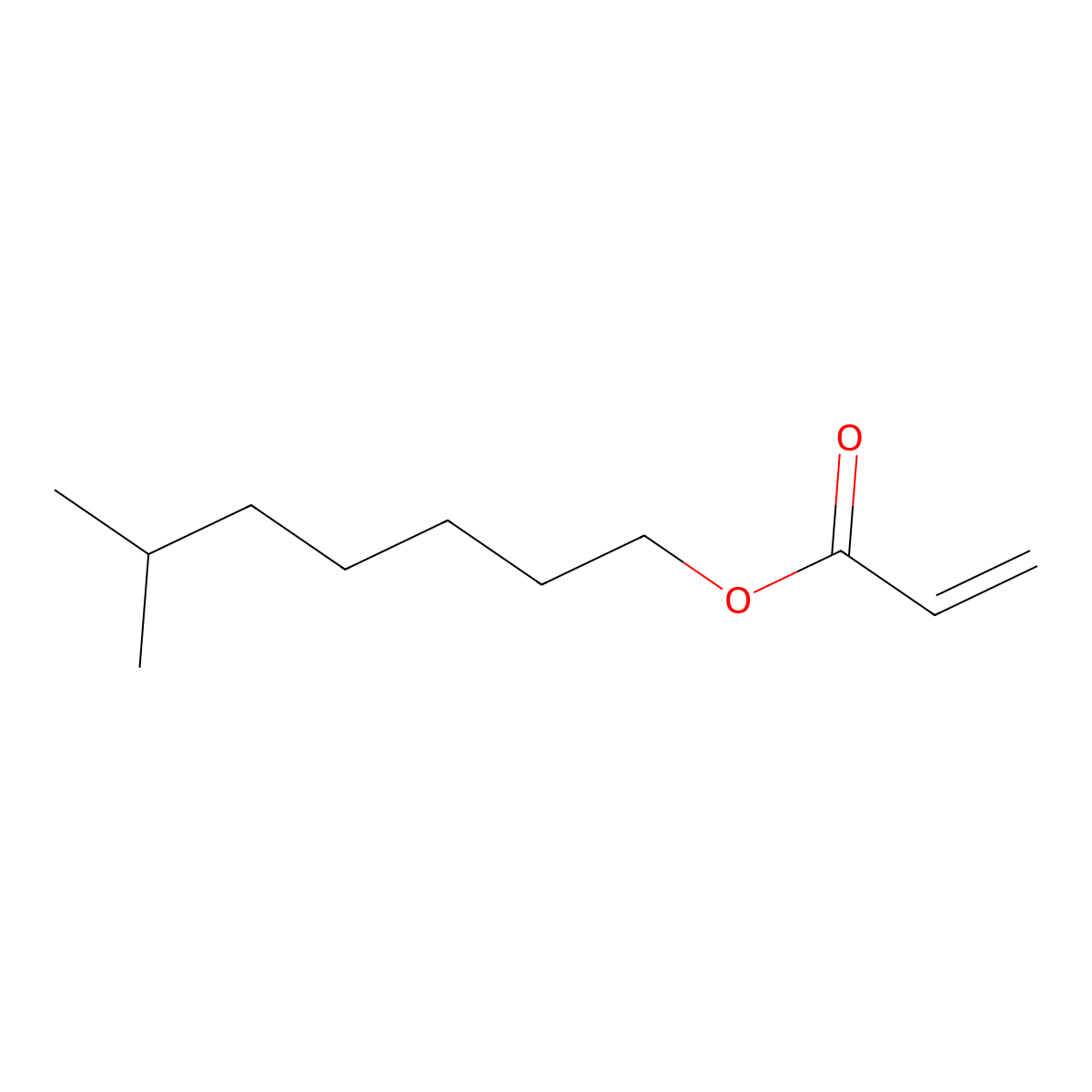 Isooctyl acrylate molecular structure, CAS 29590-42-9