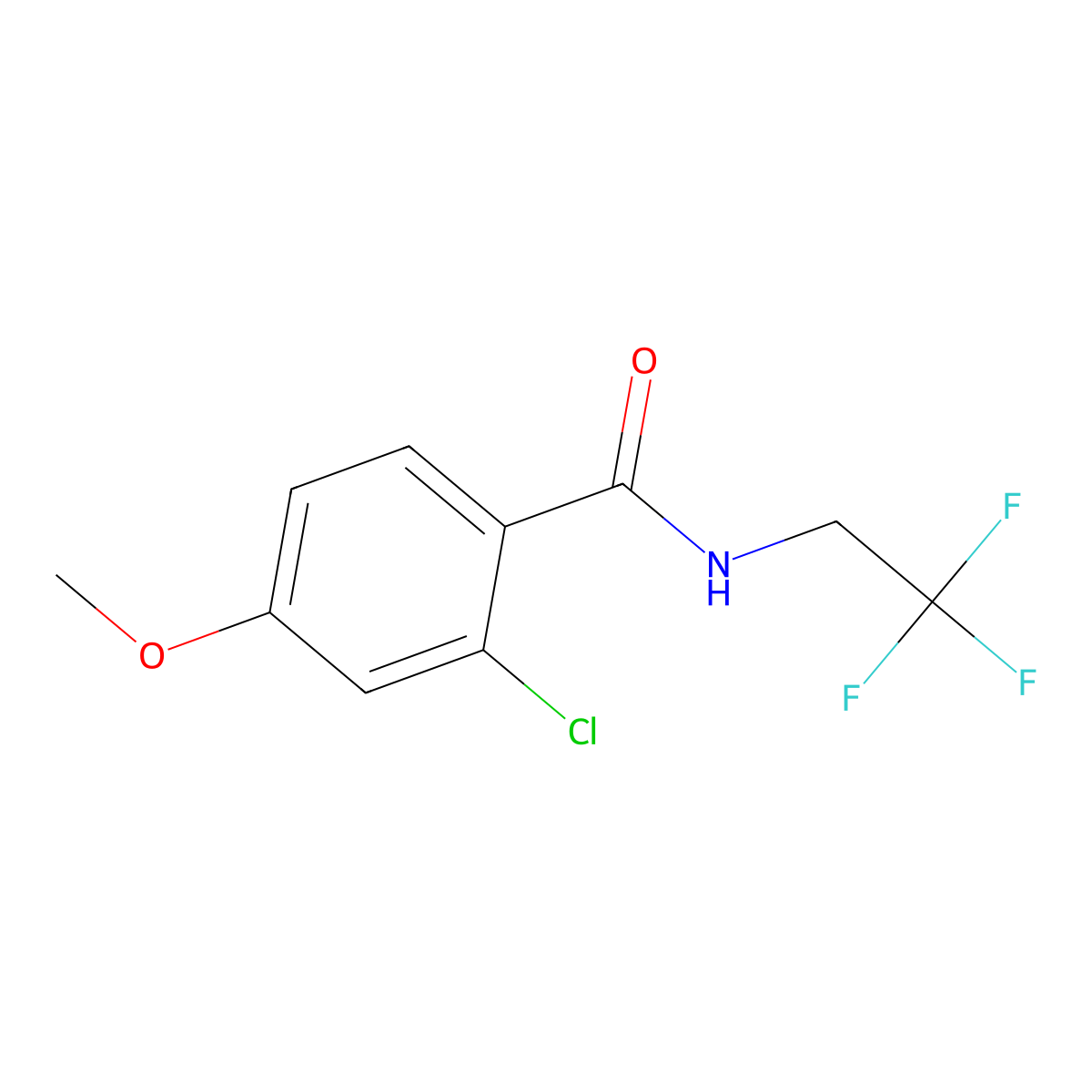 2-chloro-4-methoxy-N-(2,2,2-trifluoroethyl)benzamide molecular structure, CAS 2959361-89-6