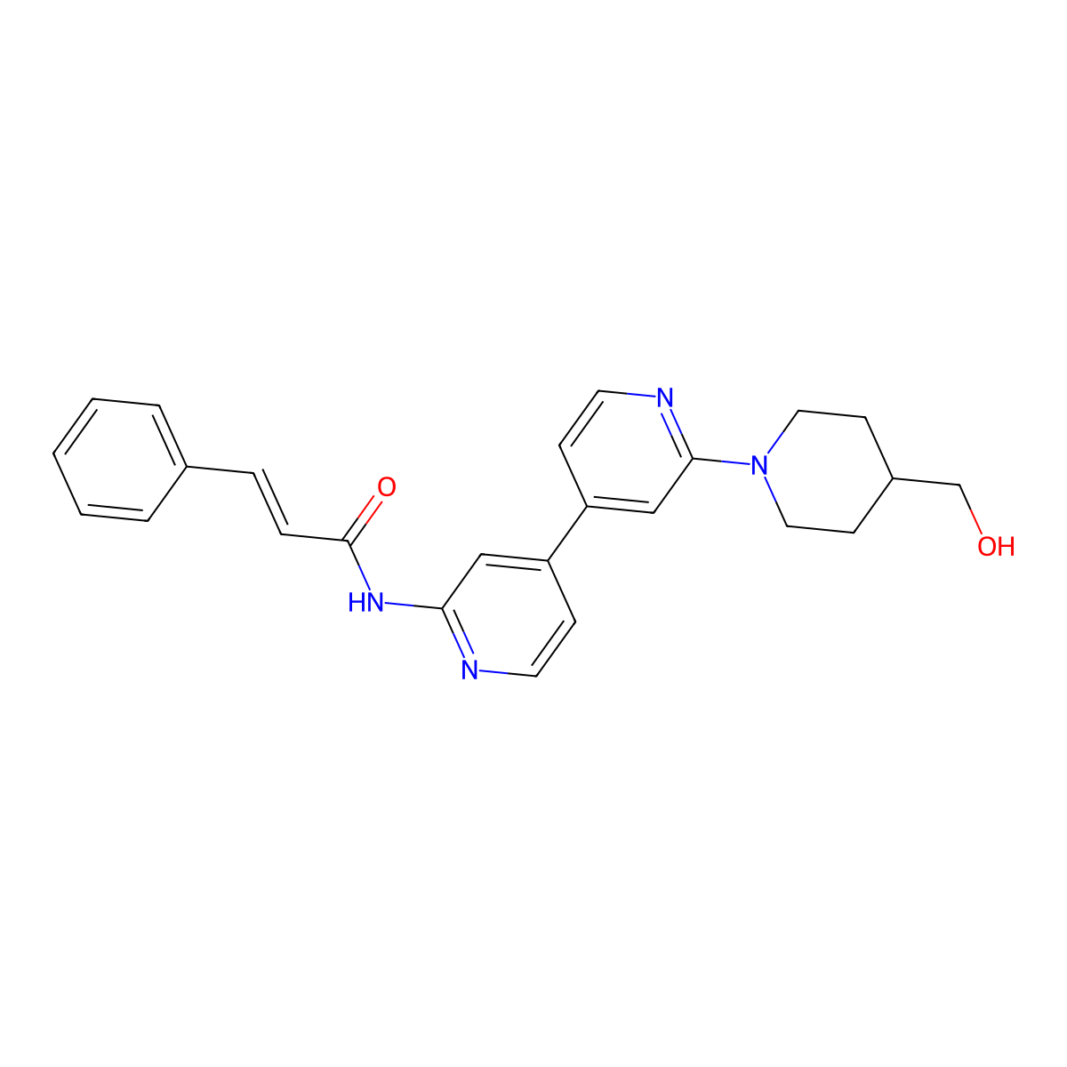 (E)-N-[4-[2-[4-(hydroxymethyl)piperidin-1-yl]-4-pyridinyl]-2-pyridinyl]-3-phenylprop-2-enamide molecular structure, CAS 2959494-30-3