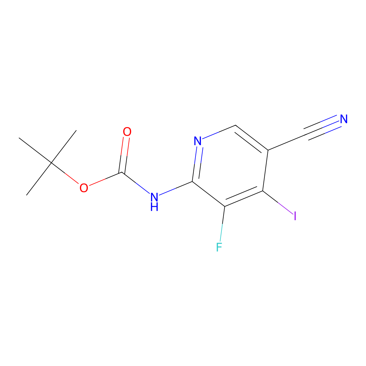 tert-butyl N-(5-cyano-3-fluoro-4-iodopyridin-2-yl)carbamate molecular structure, CAS 2959498-53-2