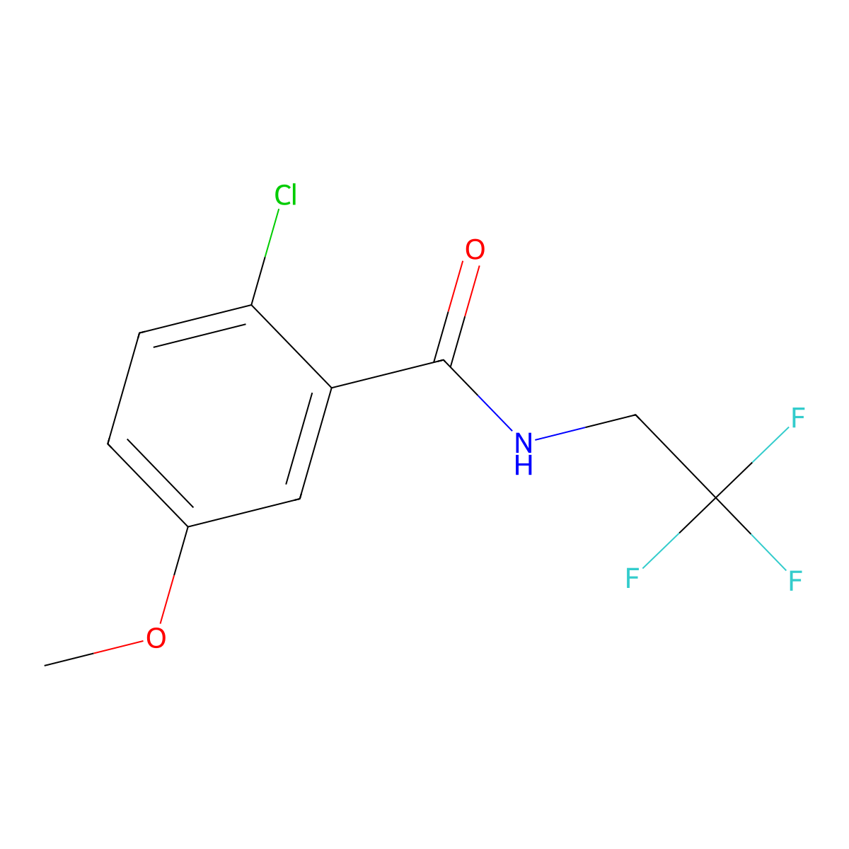 2-chloro-5-methoxy-N-(2,2,2-trifluoroethyl)benzamide molecular structure, CAS 2959674-62-3