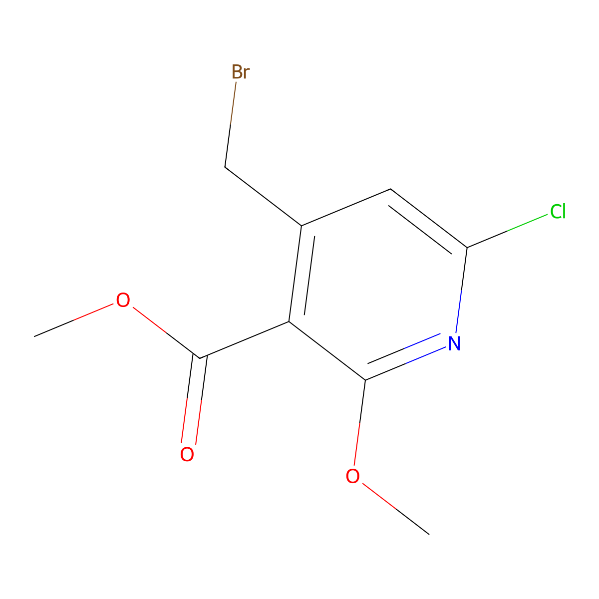 Methyl 4-(bromomethyl)-6-chloro-2-methoxynicotinate molecular structure, CAS 2960183-81-5