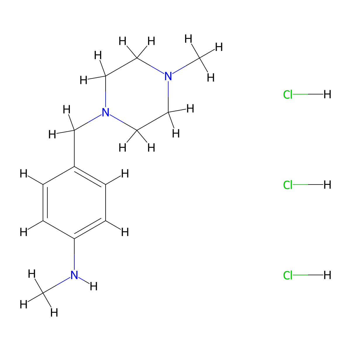 N-Methyl-4-[(4-methyl-1-piperazinyl)methyl]benzenamine 3HCl molecular structure, CAS 29608-12-6