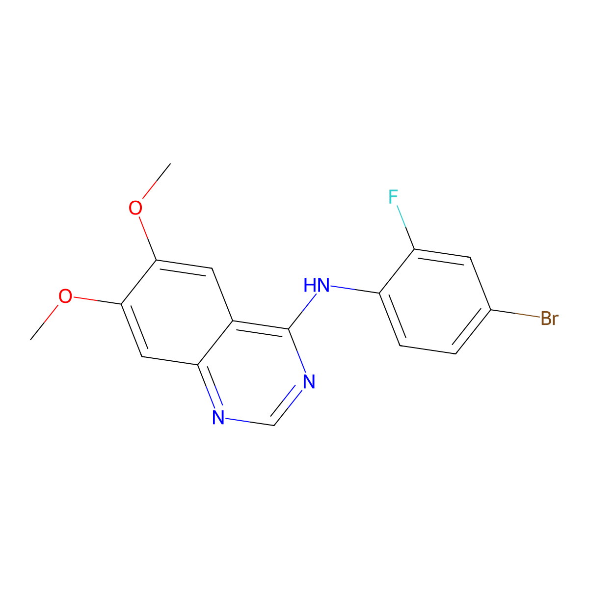 N-(4-bromo-2-fluorophenyl)-6,7-dimethoxyquinazolin-4-amine molecular structure, CAS 296234-35-0