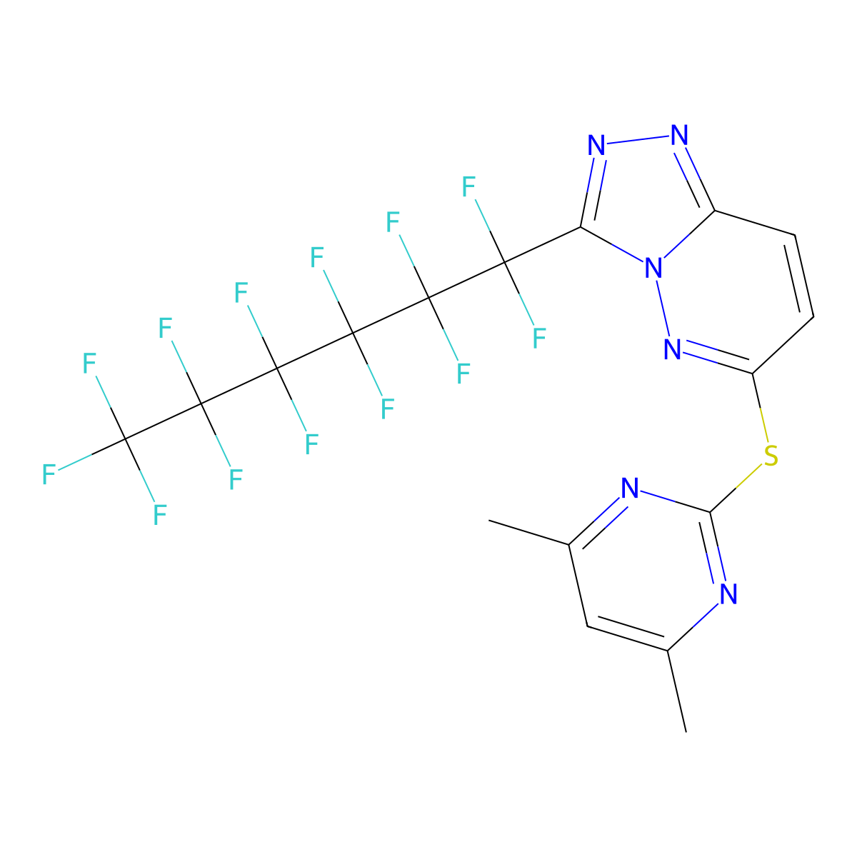 6-[(4,6-Dimethylpyrimidin-2-yl)sulfanyl]-3-(tridecafluorohexyl)[1,2,4]triazolo[4,3-b]pyridazine molecular structure, CAS 296243-48-6