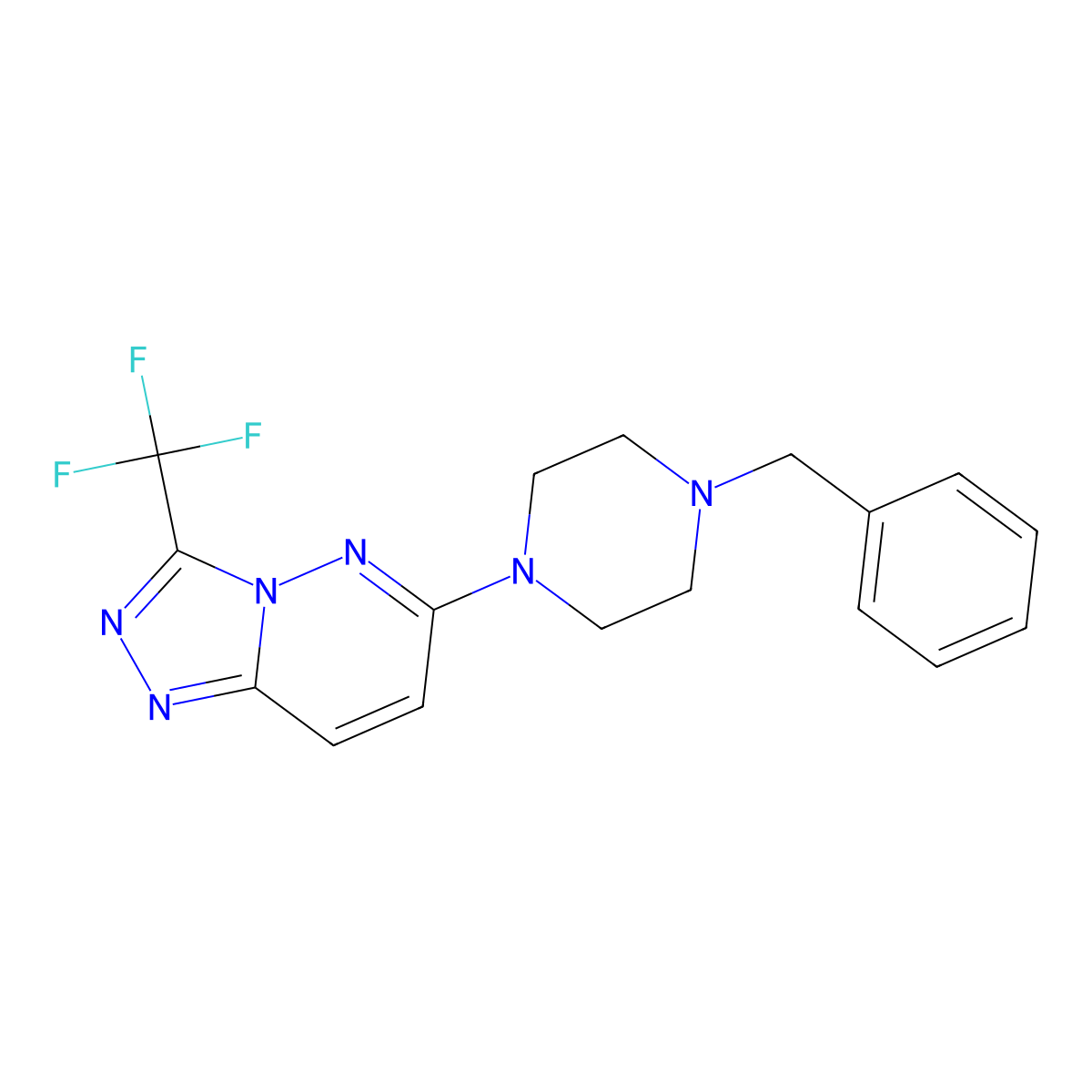 1,2,4-Triazolo[4,3-b]pyridazine, 6-(4-benzyl-1-piperazinyl)-3-trifluoromethyl- molecular structure, CAS 296243-50-0