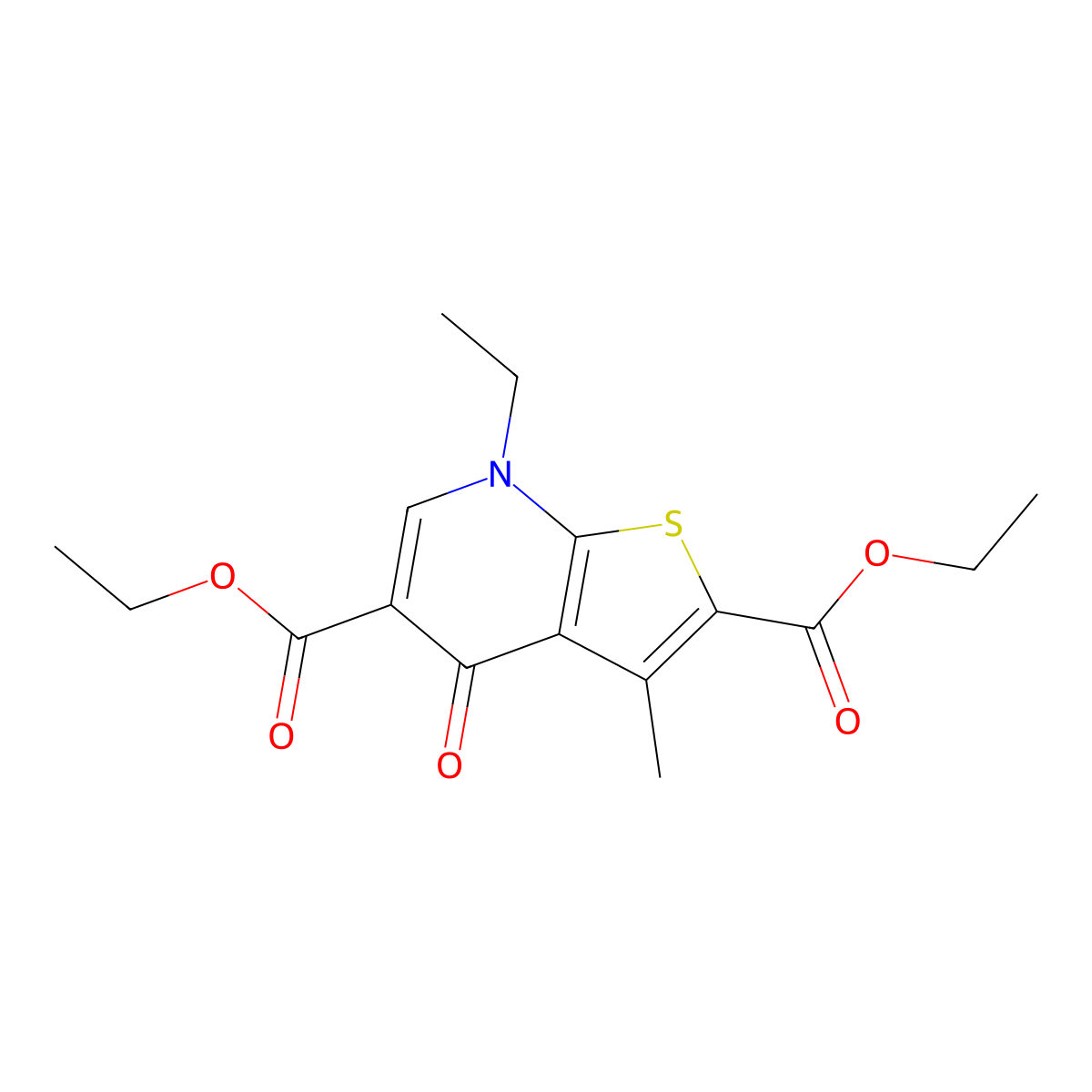 Diethyl 7-ethyl-3-methyl-4-oxo-4,7-dihydrothieno[2,3-b]pyridine-2,5-dicarboxylate molecular structure, CAS 296244-02-5