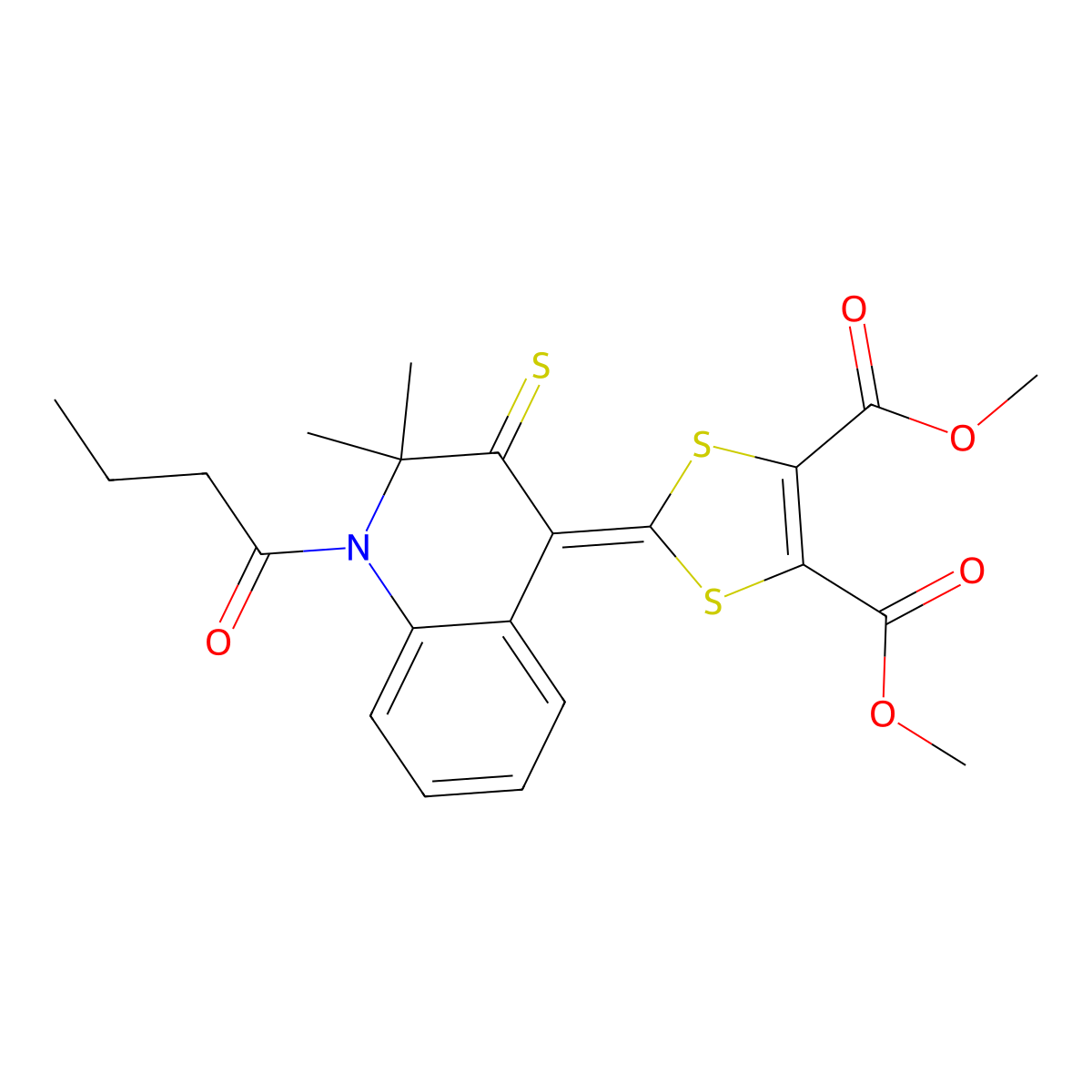 2-(1-Butyryl-2,2-dimethyl-3-thioxo-2,3-dihydro-1H-quinolin-4-ylidene)-[1,3]dithiole-4,5-dicarboxylic acid dimethyl ester molecular structure, CAS 296244-32-1