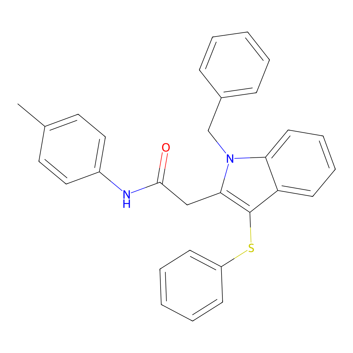 2-[1-benzyl-3-(phenylsulfanyl)-1H-indol-2-yl]-N-(4-methylphenyl)acetamide molecular structure, CAS 296245-60-8