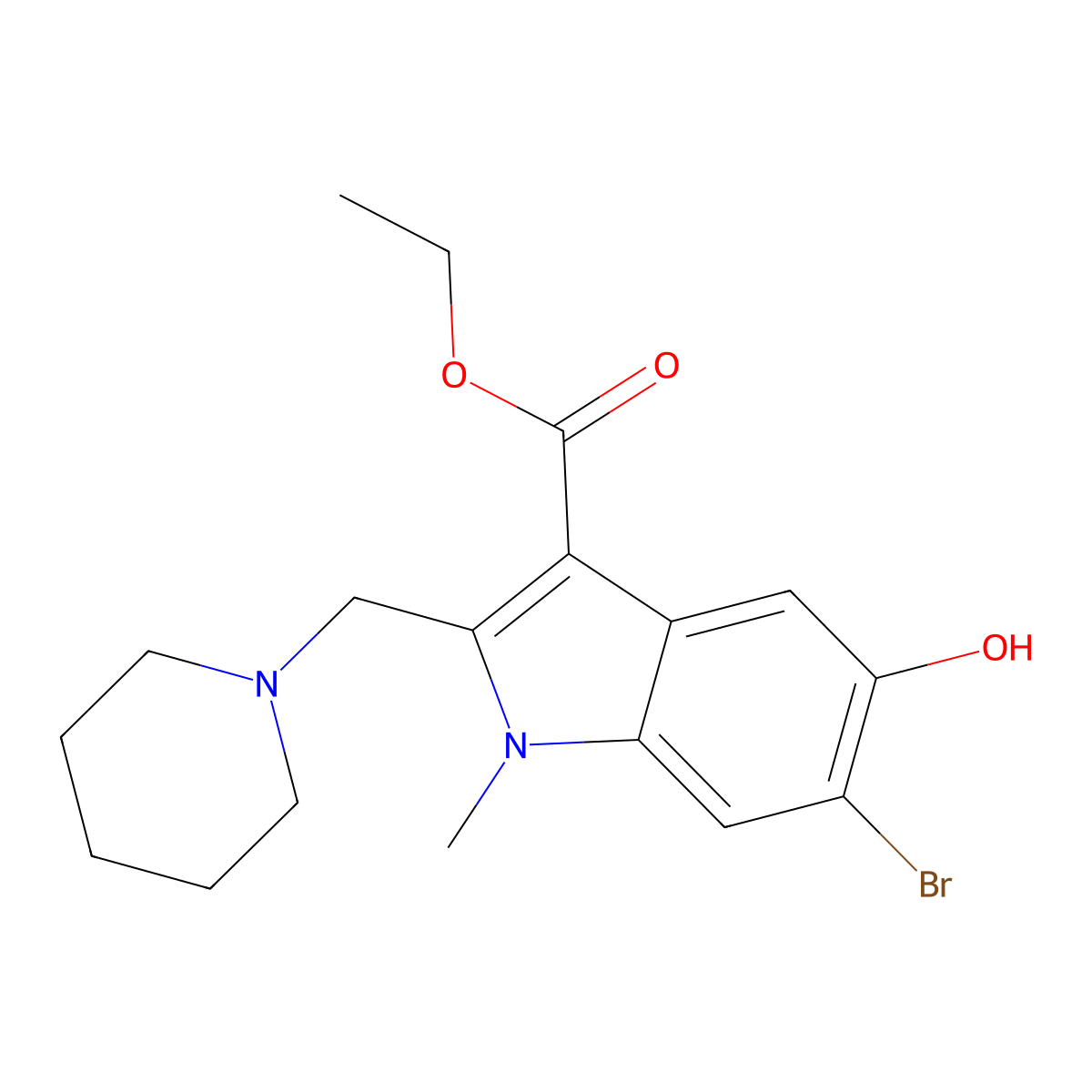 6-Bromo-5-hydroxy-1-methyl-2-piperidin-1-ylmethyl-1H-indole-3-carboxylic acid, ethyl ester molecular structure, CAS 296245-63-1